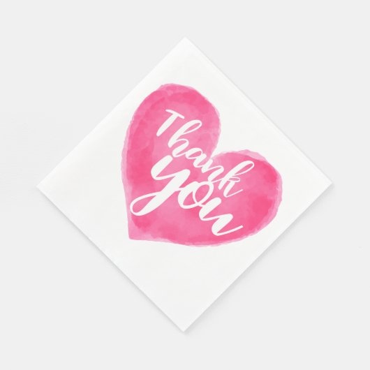 Serviette En Papier Coeur d'aquarelle rose Merci rouge - Mariage (Coin)