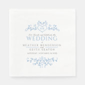 Serviette En Papier Coeur d'art feuille monogramme bleu blanc mariage (Devant)
