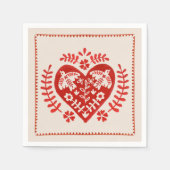 Serviette En Papier Coeur d'art populaire rouge et blanc (Devant)