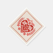 Serviette En Papier Coeur d'art populaire rouge et blanc (Coin)