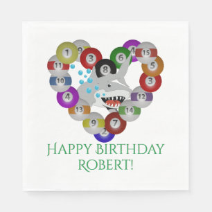 Serviette En Papier Coeur de billard Joyeux requin d'anniversaire