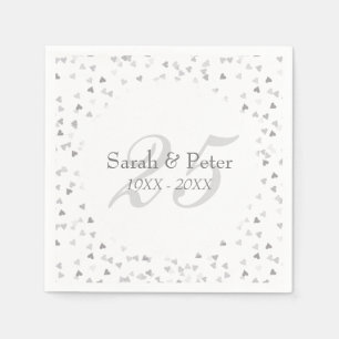 Serviette En Papier Cœur de confettis d'argent pour les 25 ans de mari