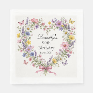 Serviette En Papier Cœur de fleur sauvage Botanique 90e anniversaire