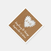 Serviette En Papier Coeur de papier sur bois avec mariage monogramme (Coin)