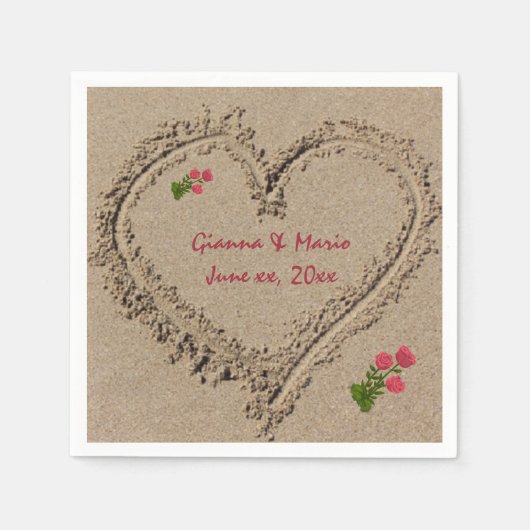 Serviette En Papier Coeur de sable et Rose (Devant)