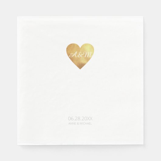 Serviette En Papier Coeur d'or chic de mariage d'amour (Devant)