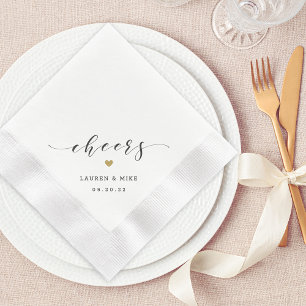 Serviette En Papier Cœur Doré Moderne Félicite le Mariage