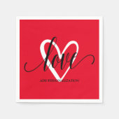 Serviette En Papier Cœur Élégant Minimal sur Fond Rouge (Devant)