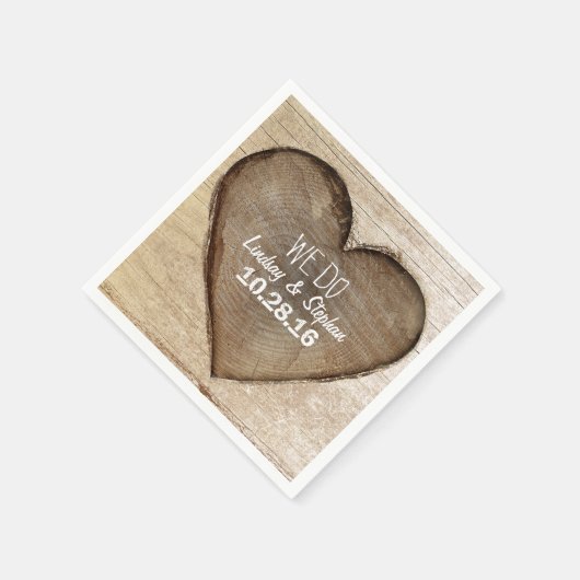 Serviette En Papier Coeur en bois sculpté Mariage rustique (Coin)