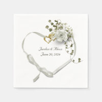 Coeur en ruban mariage avec bouquet en lierre rose