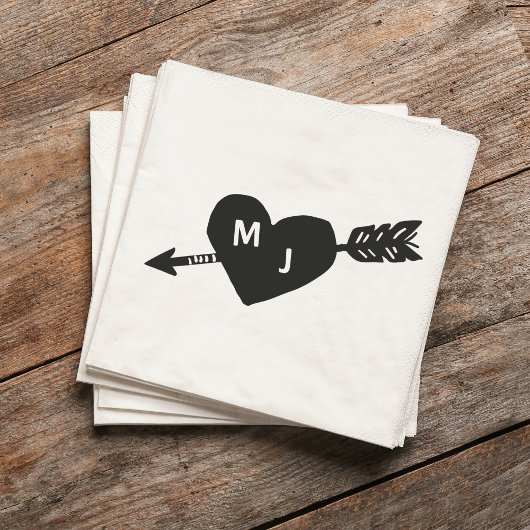 Serviette En Papier Coeur et flèche Monogram Cocktail Napkins