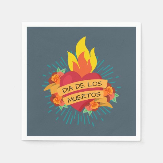 Serviette En Papier Coeur flamboyant Dia de los Muertos | Serviette de (Devant)