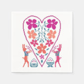 Serviette En Papier Coeur floral Folky avec lapins Papier Napkin (Devant)