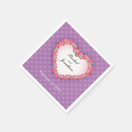 Serviette En Papier Coeur floral sur le mariage mauve-clair et (Coin)