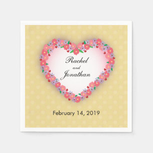 Serviette En Papier Coeur floral sur or, Personnaliser le Mariage