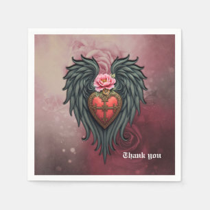 Serviette En Papier Coeur gothique avec Fleur et Ailes.