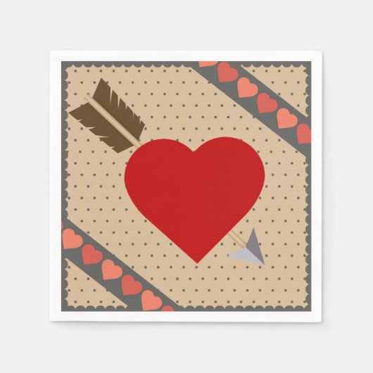 Serviette En Papier Coeur mignon avec flèche Romantique Valentines Mot (Devant)