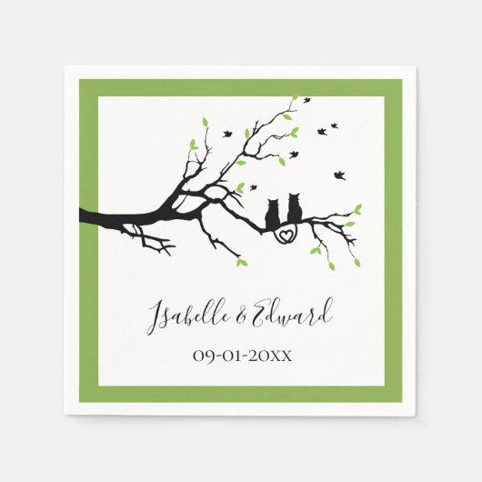 Serviette En Papier Coeur mignon "Chats en amour" dans Mariage vert ar (Devant)