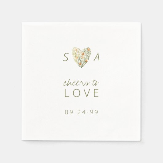 Serviette En Papier Coeur moderne Rustique Boho Floral Mariage (Devant)
