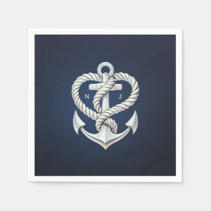 Serviette En Papier Cœur Naútical Corde Ancre Côtière Nuptiale Marine