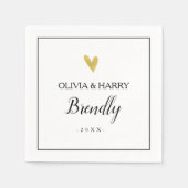 Serviette En Papier Coeur or élégant | Papier Mariage blanc Napkin (Devant)