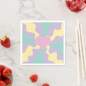 Serviette En Papier Coeur - Pastel rose, jaune, violet et vert (En situation)