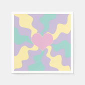 Serviette En Papier Coeur - Pastel rose, jaune, violet et vert (Devant)