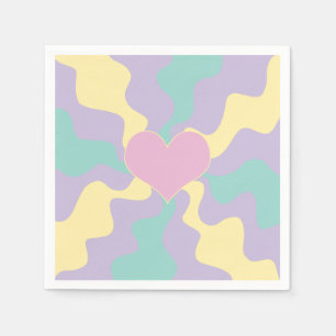 Serviette En Papier Coeur - Pastel rose, jaune, violet et vert