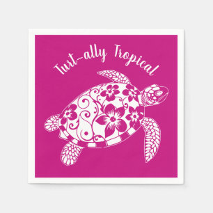 Serviette En Papier Coeur-pêcheur de tortues de mer rose-hawaïenne