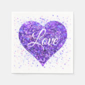 Serviette En Papier Coeur pétillant pourpre, parties scintillant d'amo (Devant)