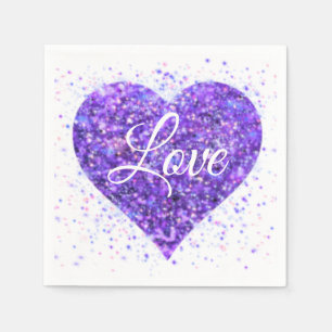 Serviette En Papier Coeur pétillant pourpre, parties scintillant d'amo