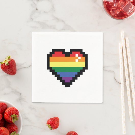 Serviette En Papier Coeur Rainbow Pixel (En situation)