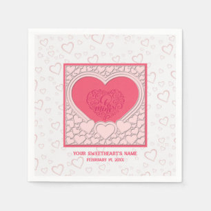 Serviette En Papier Cœur Rose Élégant Joyeuse Saint-Valentin Élégant