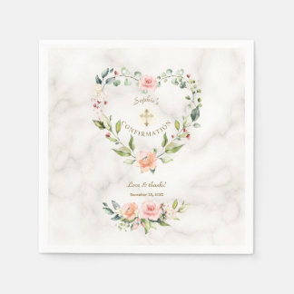 Serviette En Papier Coeur rose Floral Gold Marble Girl Confirmation