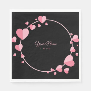 Serviette En Papier Cœur Rose Géométrique Noir Élégant Mariage Fête