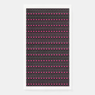 Serviette En Papier Cœur rose motif de la Saint-Valentin sur fond noir