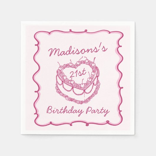 Serviette En Papier Coeur rose rétro Coquette gâteau cerise Anniversai (Devant)