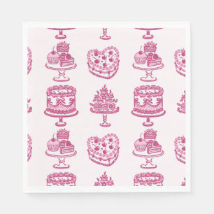 Serviette En Papier Coeur rose rétro Coquette gâteau cerise Valentines