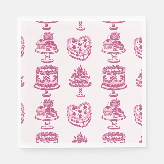 Serviette En Papier Coeur rose rétro Coquette gâteau cerise Valentines (Devant)