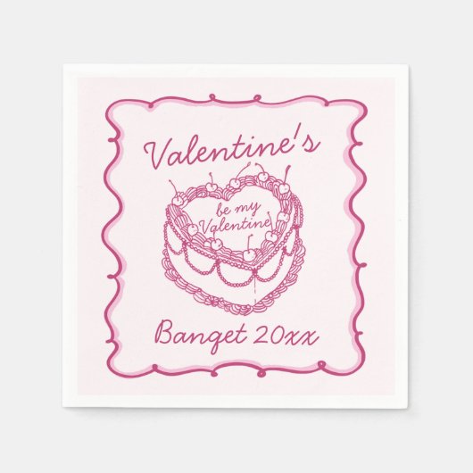 Serviette En Papier Coeur rose rétro Coquette gâteau cerise Valentines (Devant)