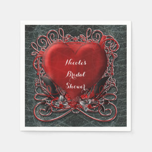 Serviette En Papier Cœur rouge et roses gothiques Saint-Valentin maria