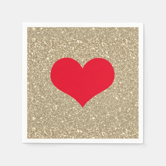Serviette En Papier Cœur Rouge Mignon Saint-Valentin Paillettes Dorées (Devant)