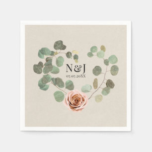 Serviette En Papier Cœur rustique de rose rose et d'eucalyptus pour ma
