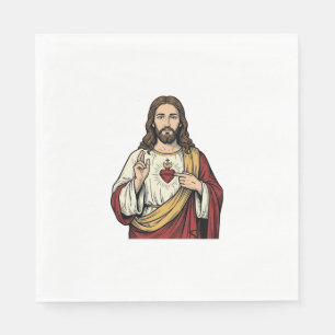 Serviette En Papier Cœur Sacré de Jésus Gravure Vintage Art Vectoriel_