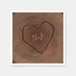 Serviette En Papier Cœur sculpté Arbre en bois Écorce Mariage rustique