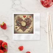 Serviette En Papier Coeur Steampunk/Saint-Valentin (En situation)
