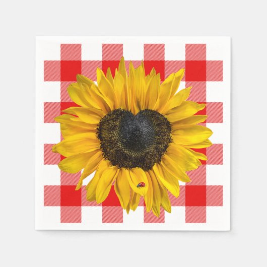 Serviette En Papier Coeur Tournesol Ladybug sur Buffalo Plaid (Devant)