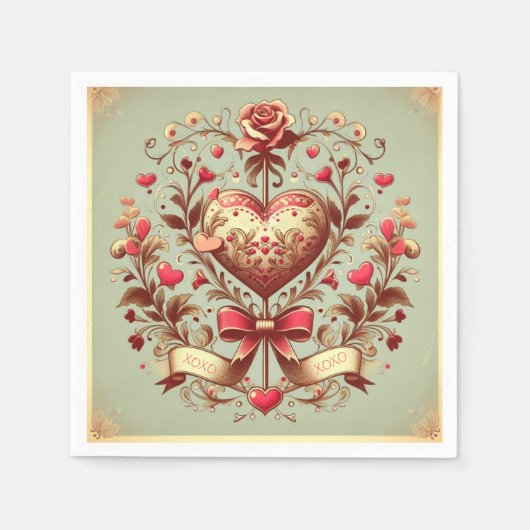 Serviette En Papier Coeur vintage Valentine's day xoxo (Devant)