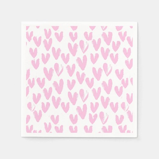 Serviette En Papier Coeurs Abstraits roses sur blanc (Devant)