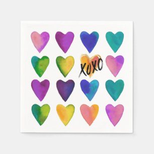 Serviette En Papier Coeurs aquarelle et XOXO